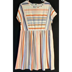 Striped Babydoll Dress Pastel Multicolor Short Sleeve Flowy Size Large
